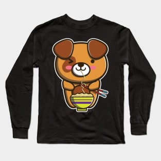 Cute Japanese Dog Eating Ramen Noodle Kawaii Dog for kids print Long Sleeve T-Shirt